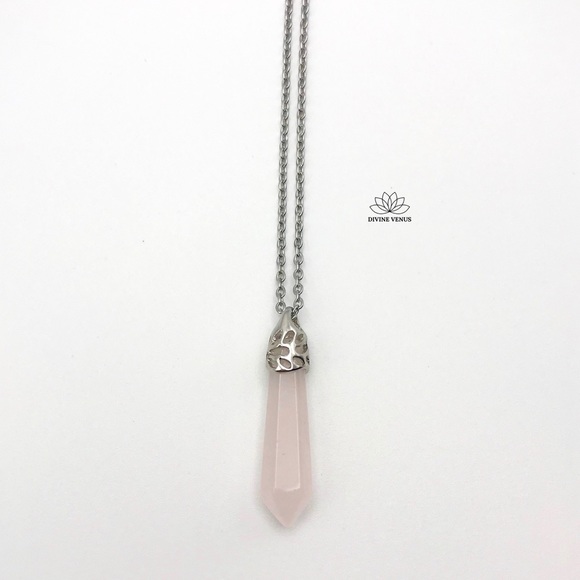 Rose Quartz Necklace | Stainless Steel - Picture 5 of 11